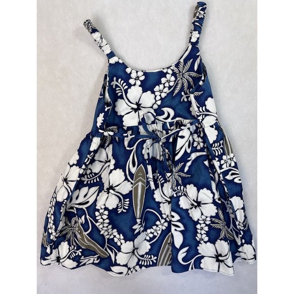 Kys Hawaiian Bungee Dress Girls 6 Blue Tropical Flowers  Hibuscus and Surfboard - Picture 2 of 7